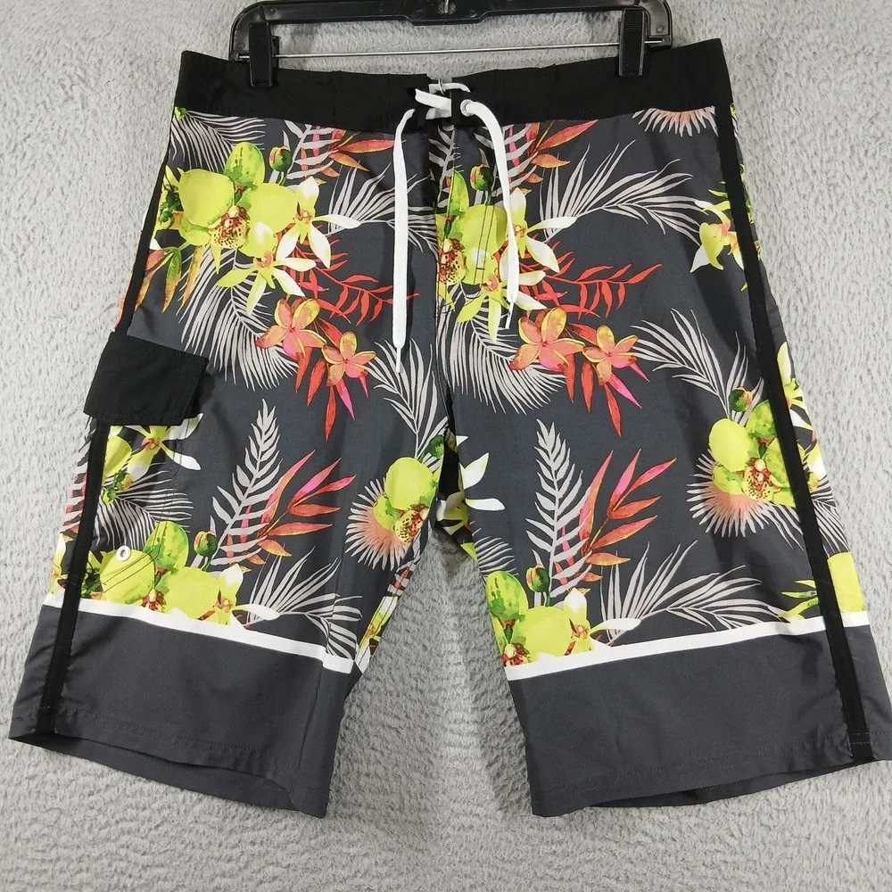 Ocean Pacific OP Flex‎ 4-Way Stretch Floral Board Shorts 32 Gray